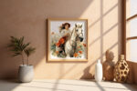 معرض طباعة الفنون الجميلة لفتاة صغيرة على حصان بالألوان المائية (2).
