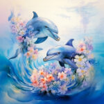 Stampa artistica dell'acquerello dei delfini